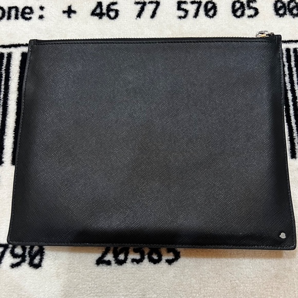 Moncler Black Padded Puffer Leather Clutch Pouch with Tricolor Wrist Strap - Picture 2 of 11